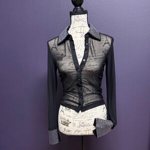 Chic Black Sheer Button-Down Shirt